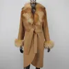 Women's Wool Blends 2023 Fashion Real Fur Coat Winter Jacket Women Natural Collar Cashmere Woolen Coats Warm Loose Streetwear 231117