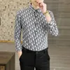 Herrklänningskjortor Full Print Men's Long Sleeves Advanced Design Trend Slim Uncle Casual Korean Cotton Collar Shirt Floral Blue