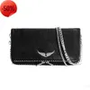 本物の革Zadig Voltaire Pochette Rock swing Your Wings Womensクラッチバッグ