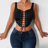 Débardeurs femmes Vintage femmes Corset Bustier haut court Sexy évider à lacets pansement sans manches Cami coupe basse Mini gilet Streetwear