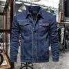 Designer denim jassen heren effen revers denim jassen mode motorfiets jeans jassen hommes slim fit katoen casual zwart blauwe jassen