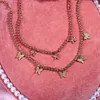 Pendant Necklaces AGUADEMAR 2pcs Pink Rhinestone Tennis Necklace for Women Crystal Butterfly Small Charms Choker Chain Hiphop jewelry 2020 jewelry Z0417