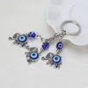 Keychains 1PC Blue Evil Eye Charms Keychain Three Elephants Shape Pendent Key Chain Alloy Tassel Car Fashion Jewelry Gifts