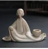 Szhome jingdezhen handgjorda hantverk lila lera stengods te husdjur gammal man som spelar piano schack prydnad kreativ keramik