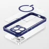 iPhone 15 14 Pro Max Magnetic Phone Case for Apple 13 12 11 Plus Clear Leather Grain Cosmetic Line Corner-cushioned Anti-slip Bumper Coque Fundas Transparent Back Cover