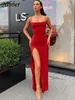 Vestidos casuais Nibber Red Ano preto Ano de Natal Vestidos longos Mulheres Spring Body BodyCon Lace Up Stretch Slim Midi Dressos femme 230418