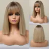 Parrucche sintetiche Alan Blonde Bangs Short Straight Straight Mixed Brown for Women Black Daily Cosplay Party Usa Resistente al calore 230417