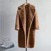女性の毛皮のフェイクファーファーウィンタージャケット女性長いカシミアコートウール織物布濃い暖かいアウターサイズのファッションストリートウェアテディベアコート231117