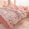 Conjuntos de cama Fourpiece Set Primavera e Outono Escovado Estilo Pastoral Cama Folha Quilt Cover Colcha Estudante Threepiece 231130