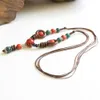 Pendant Necklaces Retro Ethnic style Handmade ceramic Bead pendant Sweater chain necklace N502 Z0417