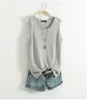 Camisoles Tanks Cotton and Linen Camisole Women's Summer I-shaped Sleeveless Knitted Bottoming Shirt Short Outer Wear Loose Top Solid 230418