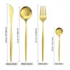 16st Gold Matte Cutlery Set Knife Fork Spoons Moderföretag Set rostfritt stål Tabeller Western Flatware Kök Silverware Set L230704