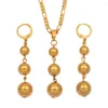 Brincos de colar Conjunto Anniyo Gold Color 3 Ball Bads Colares pendentes para mulheres Etiópias árabes #106406