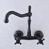 Bathroom Sink Faucets Black Oil Rubbed Bronze Kitchen Basin Faucet Mixer Tap Swivel Spout Wall Mounted Dual Cross Handles Tsf740