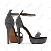 Olomm femmes plate-forme sandales Sexy strass mince talons hauts sandales bout ouvert noir argent chaussures de fête femmes US grande taille 3-9