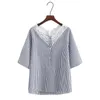 Blouzen voor dames plus maat gestreepte tops vrouwen halve mouw cottonlace v-neck blouse grote vintage a-line ol blusas