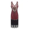 Freizeitkleider Damen 1920er Jahre Flapper Kleid Great Gatsby Kostüme O-Ausschnitt Flügelärmel Pailletten Fransen Party Midi Prom Vestido De Verano