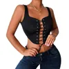 Débardeurs femmes Vintage femmes Corset Bustier haut court Sexy évider à lacets pansement sans manches Cami coupe basse Mini gilet Streetwear