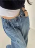 Women's Jeans Korean Drawstring Big Pocket Jean Loose Overalls Cowboy Wideleg Pants Autumn Fashion Lady Casual Denim Trousers 231117