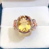 Anneaux de cluster Naturel Véritable Citrine Big Ring 925 Sterling Silver 10 12mm 4.5ct Gemstone Fine Bijoux pour femmes ou hommes X22363