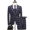 メンズスーツ（ジャケットベストパンツ）2023衣類男性ピュアコットン格子縞のビジネスブレザー/スリムなファッション男性グルームドレススリーピーススーツ