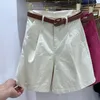 Women's Shorts Women's Denim Shorts High Waist Short with Belt Blue Red Khaki Casual Cotton Solid Loose Casual Bermuda Summer Shorts for Women 230418