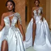 ASO EBI Africain Sexy Haute Split Robes De Mariée Une Ligne Une Épaule Perlée Appliques Keyhole Cou Fente Robes De Mariée Plus La Taille Robes BC14877