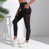 Leggings Femmes Femmes Maille Épissée Leggings Sexy Creux Out Leggings Taille Haute Extensible Fitness Bout À Bout Mode Gym Collants De Course T231118