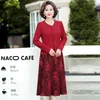 Basic Casual Dresses Women's Dress Plus Size Autumn Middle-Aged Mother Long sleeve V-neck selvedge Pleated Elegant office Ladies Vestido 231117