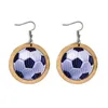 Fan de sport forme de boule en bois PU cuir boucles d'oreilles pendantes basket-ball Football américain pendentif boucles d'oreilles pour femmes filles en gros