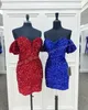 Kort cocktail Nye Dress 2023 Royal-Blue Red Velvet Sequins Lady Formal Event Party Gown Sweetheart Club Night Out Graduation Hoco Homecoming Gala Puff Sleeves Pink
