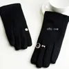 Five Fingers Gloves Winter Pearl Gem Wool Knit Warm Touch Screen Mittens Female Double Layer Plus Plush Thick Cashmere Driving Soft Black Glove H24 231118