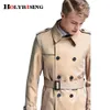 Herrgravrockar Män lång trenchrock Vindbrytare Regntät Trenche Coat Men Cotton Polyester Classic British Fashion Raincoat 6xl NZ310 231118