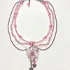 Chaînes papillon rose collier en couches pour femmes perles de verre déclaration adolescente Egirls Y2k bijoux Kawaii mignon Harajuku