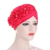 Женские шапки-тюрбаны с цветами и рюшами, мусульманский эластичный платок с жемчугом, капот, женские аксессуары для волос, индийская кепка DE613