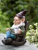 Garden Decorations 1pc Gnome Dwarf Rocking Chair Ornament Resin Outdoor Decoration Patio Leisurely Drinking Tea Lazy 231117