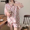 Women's Sleepwear Ladies Summer 2 Piece Pajama Set Fashion V-neck Pijamas Shorts Set Milk Silk Pijamas Animal Printing Loose Sleepwear for Women 230418