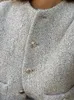 レディースジャケットエレガントな女性コートジャケット秋の冬のツイード長袖メタルボタンストリートウェアオネックビッグポケットフレイトップトップ231117
