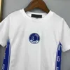 23ss meninos T-shirt Shorts terno crianças conjunto crianças roupas de grife gola redonda algodão puro logotipo bordado fita emenda impressão t-shirt shorts ternos roupas de bebê a1