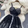 Casual jurken Superaen Koreaanse stijl slip jurk vrouw zomerontwerp gaas paneel sexy verjaardagsfeestje