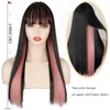 Perruques synthétiques cheveux roses et noirs deux couches de longs cheveux raides ton jeu ombre couleur femme lolita 230417