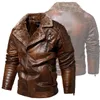 Designer Leather Jacket Men Winter Fleece Motorcycle Faux Leather Jackets Removable Fur Collar Windbreaker Slim Coat