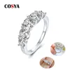 حلقات الفرقة Cosya S925 Sterling Silver 5 Stones Full Moissanite Rings Diamond Enging Rings White Gold Gra for Women Wedding Band Jewelry AA230417