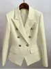 Kvinnors kostymer Blazers High Street 2023 Classic Baroque Designer Jacket Metal Lion Button Double Breasted Textured Blazer Mint Green 230418