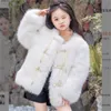 Winter Imitation Fur Coat Girls' Jackets 2024 Fresh and Sweet White Coats Children's Clothing Pearl Button Cotton Top Trend Coats