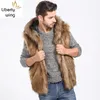 Men's Vests Europe America Faux Vest Casual Fashion Hooded Sleeveless Fur Coats Tops Autumn Winter Warm Slim Fit Jackets Men S-3XL 231118