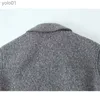 レディースウールブレンドYenkye Vintage Women Gray Cropped Woolen Jacket Leng Sle Sle Pocket