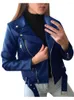 Veste en cuir pour femmes femmes court mince 2023 printemps automne mode manteau en polyuréthane femme Moto vêtements avec ceinture rouge bleu noir vêtements d'extérieur