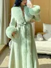 Misturas de lã feminina YOSIMI 2023 inverno elegante longo casaco feminino com gola de pele manguito luz verde outwear roupas casacos de lã de cintura larga 231118