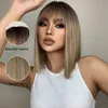 Синтетические парики Alan Blonde Bangs Короткие прямые коричневые для чернокожих для чернокожих женщин ежедневно используйте теплостойкость 230417